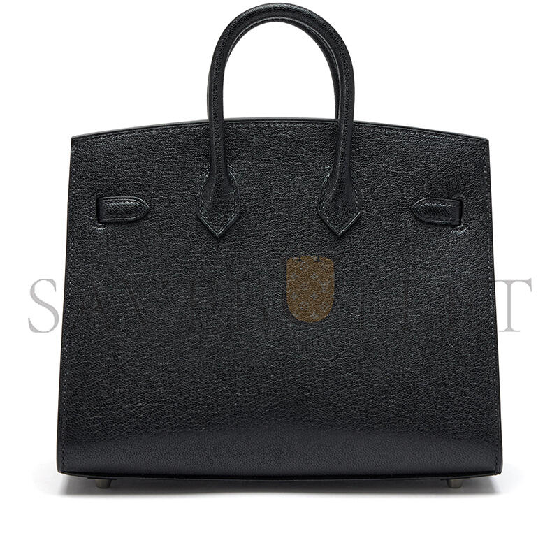 H**mes MASTER BIRKIN 20 SELLIER BOUCLERIE MODERNE BLACK CHÈVRE PALLADIUM HARDWARE (20*17*11cm)